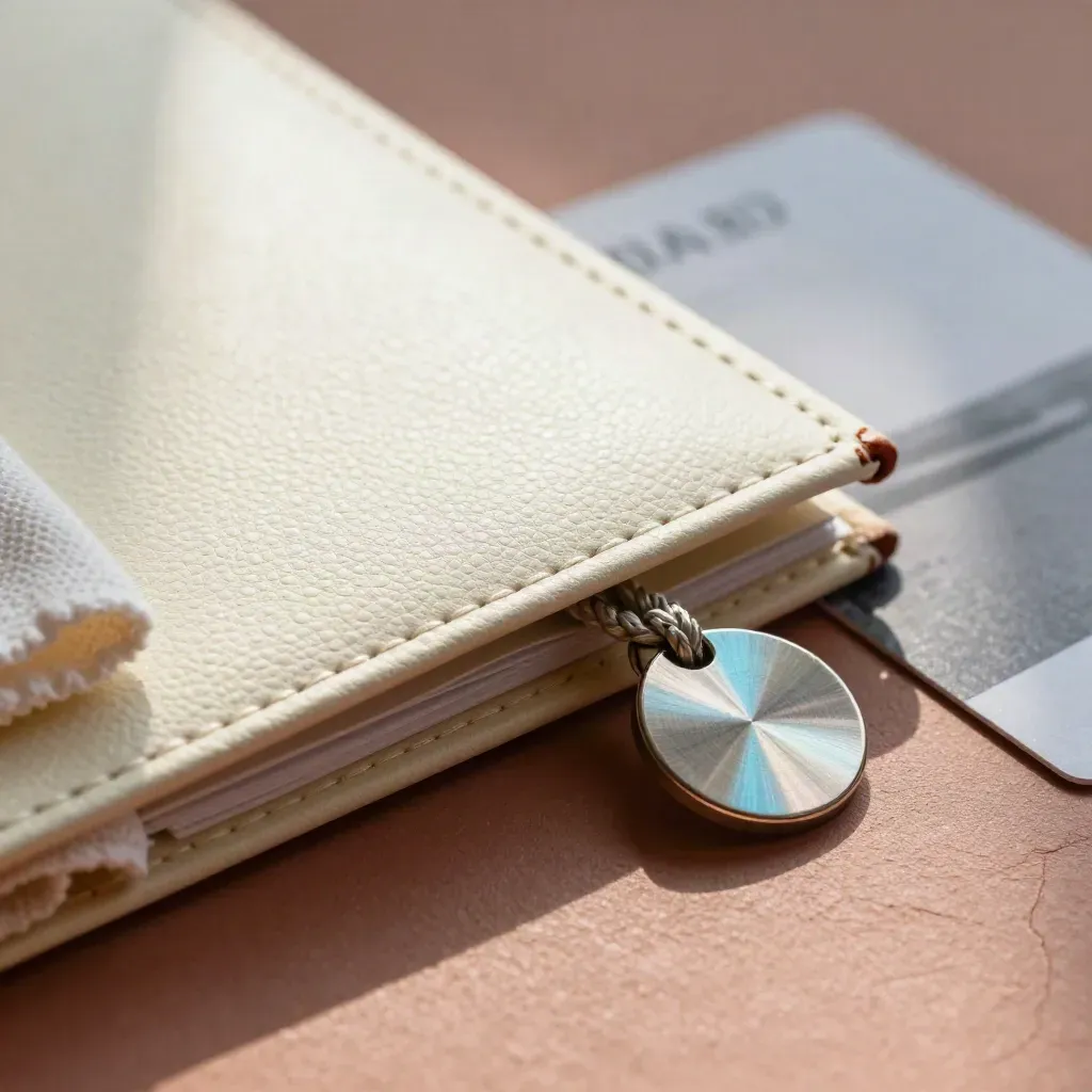 Kit de mantenimiento web con folio, cable, paño y ficha metálica sobre terracota.