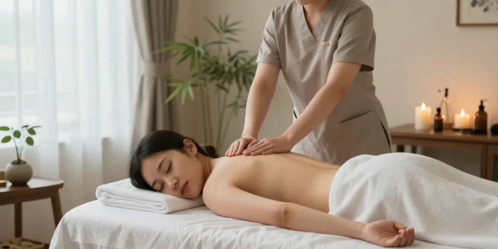 Relaxing 잠실출장안마 service by a professional therapist in a serene setting.