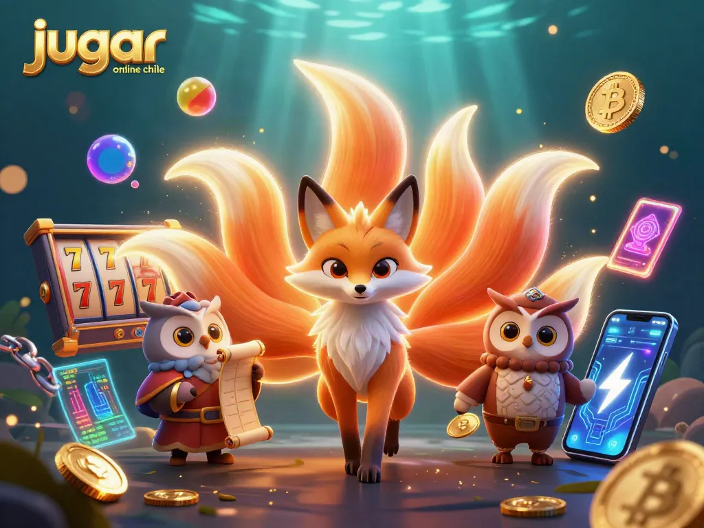 Jugando en el casino online Chile con un espíritu zorro y detalles de criptomonedas flotantes