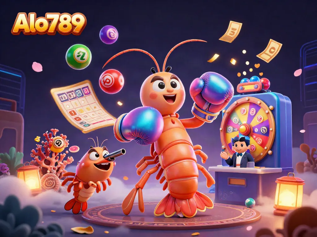 Experience the excitement of Alo789 with vibrant lottery elements and underwater characters in a colorful casino scene.