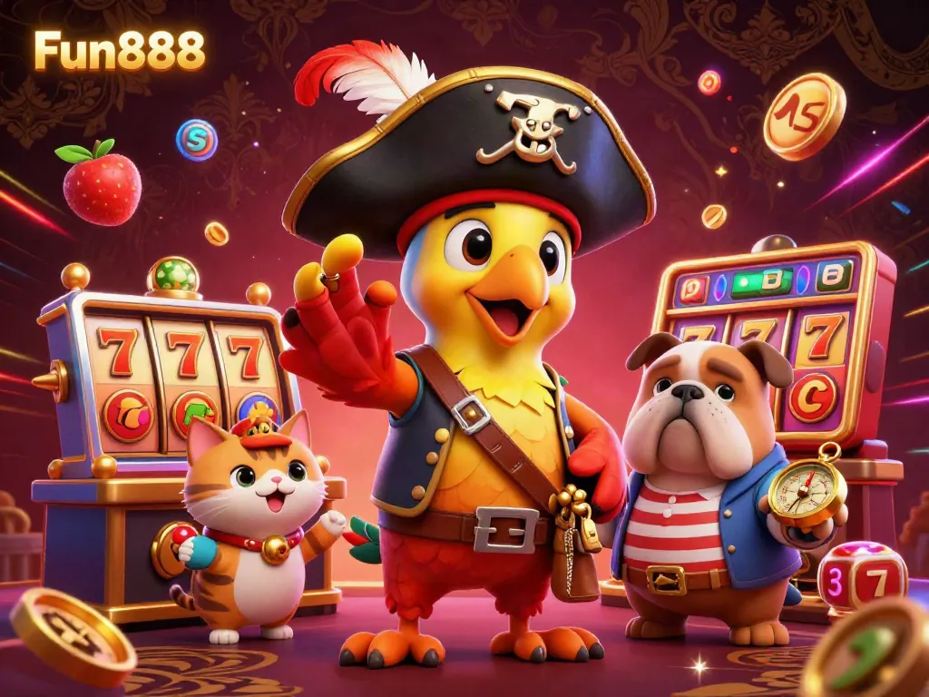 Experience Fun888 with dynamic slot action featuring characters and casino elements.